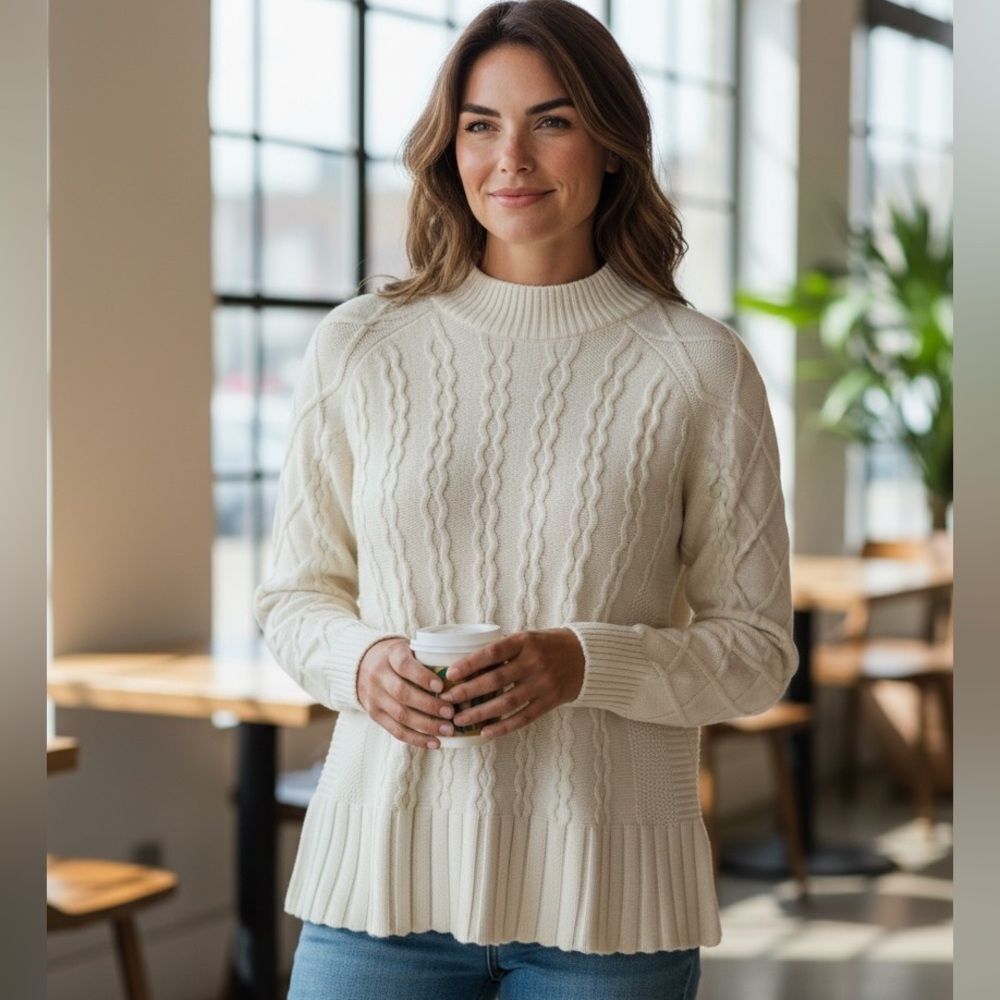 Cyrus Creamy White Cable knit Sweater